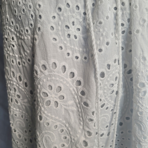 Valentina Naldi White Prairie Paisley Eyelet Cap Sleeve Tunic Top Size Small - Picture 3 of 12